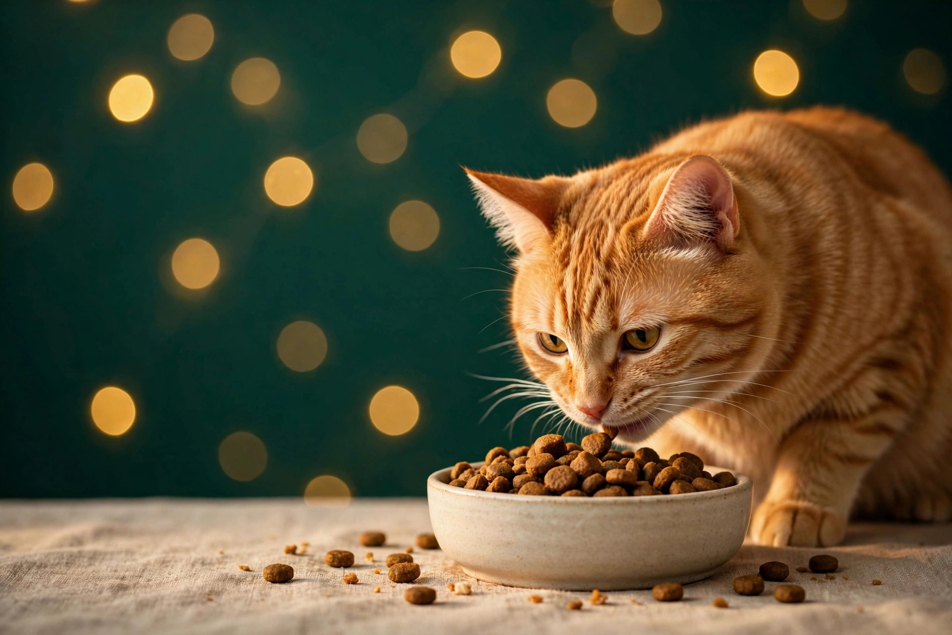 Happy cat enjoying PawFeast food