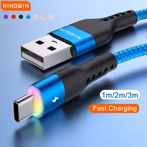 LED Type C Cable for Quick Charge Cable USB C Fast Charging for Vivo OPPO Redmi And More USB-C Smartphones Data Charger Wire 39.37inch/78.74inch/118.11inch