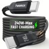 240w   charging cable pd3 1 high speed type c - Temu - Color : Black - Model : 78.74inch/6.6ft