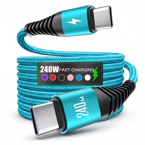240W Fast Charging USB-C Cable for iPhone, Samsung, and All USB-C Devices - Hihowin Brand, Braided, Matte End