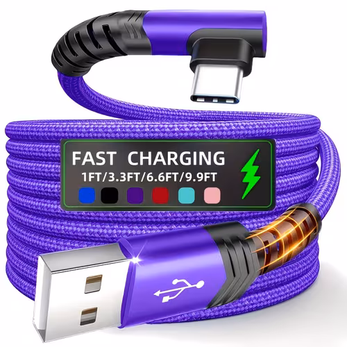 Type C Charger Fast Charging, Right Angle USB to USB C Cable Braided USB C Charger for Samsung for Huawei for Xiaomi for Redmi for Oppo for Oneplus And More Smartphone
