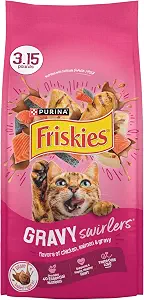 Friskies Purina Gravy Swirlers Dry Cat Food, Chicken & Salmon, 3.15 lb Bag